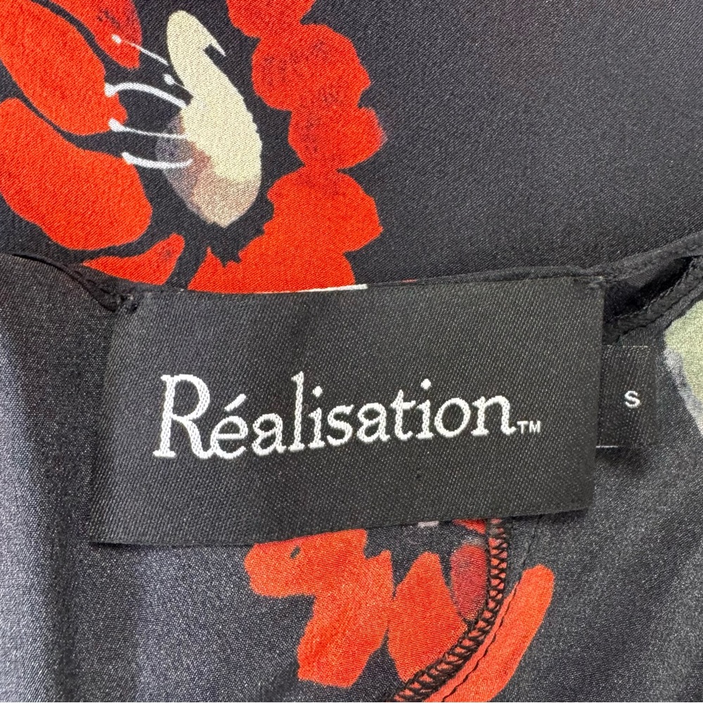Realisation Par Black Satin Midi Slip Dress with Red Floral Print - Picture 11 of 13